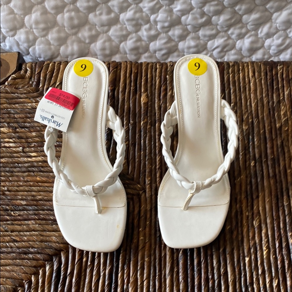 BCBGeneration White Thong Sandals with Braided Straps